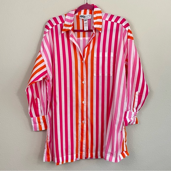 Beach Riot Alexa Striped Button Down Shirt in Sunset Size S/M Swim Coverup - Picture 2 of 11
